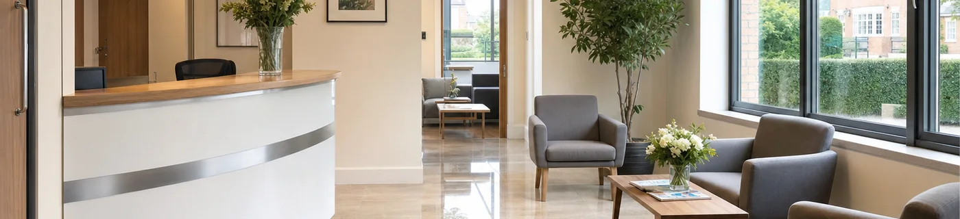 Tidy, welcoming office reception in a Repton workplace
